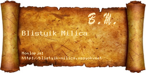 Blistyik Milica névjegykártya